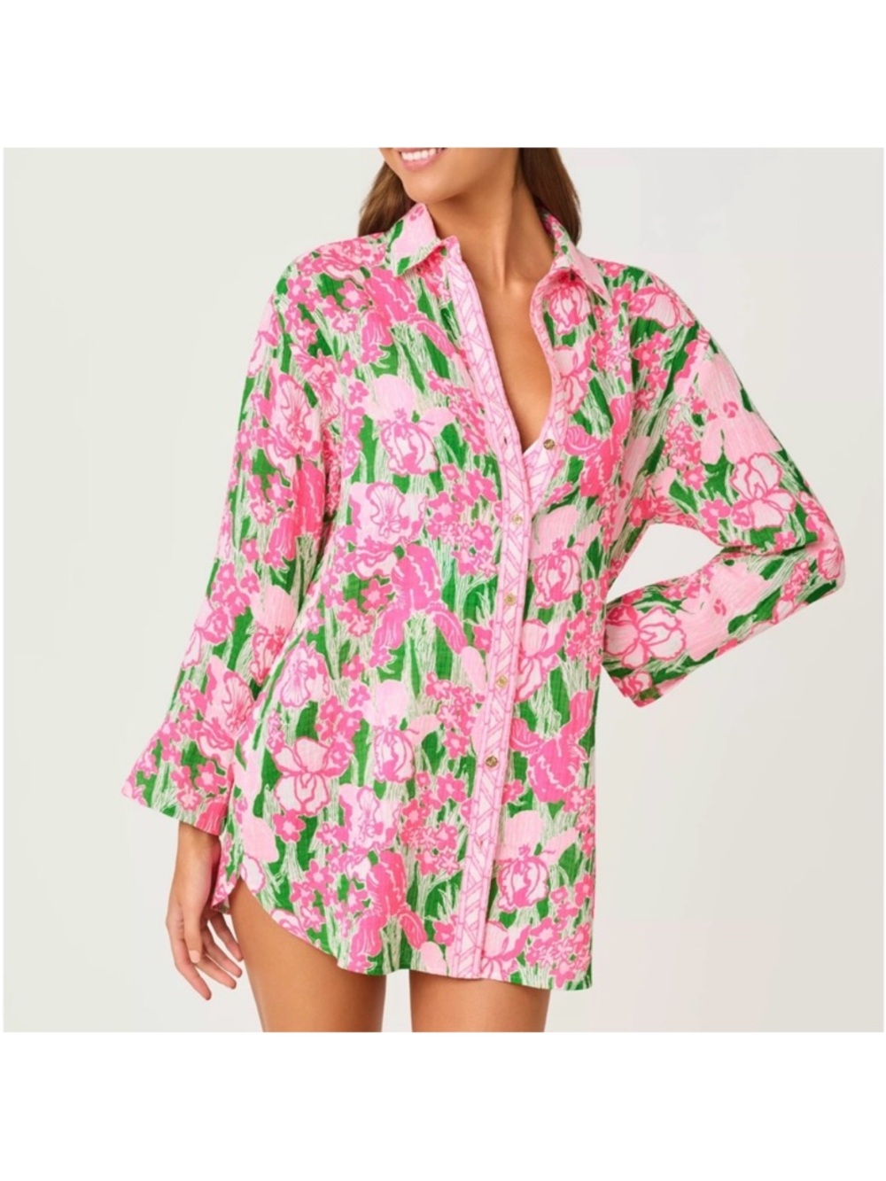 Lily Pulitzer Kwitney Cotton Floral Button-Up Tunic Coverup NWT Size S